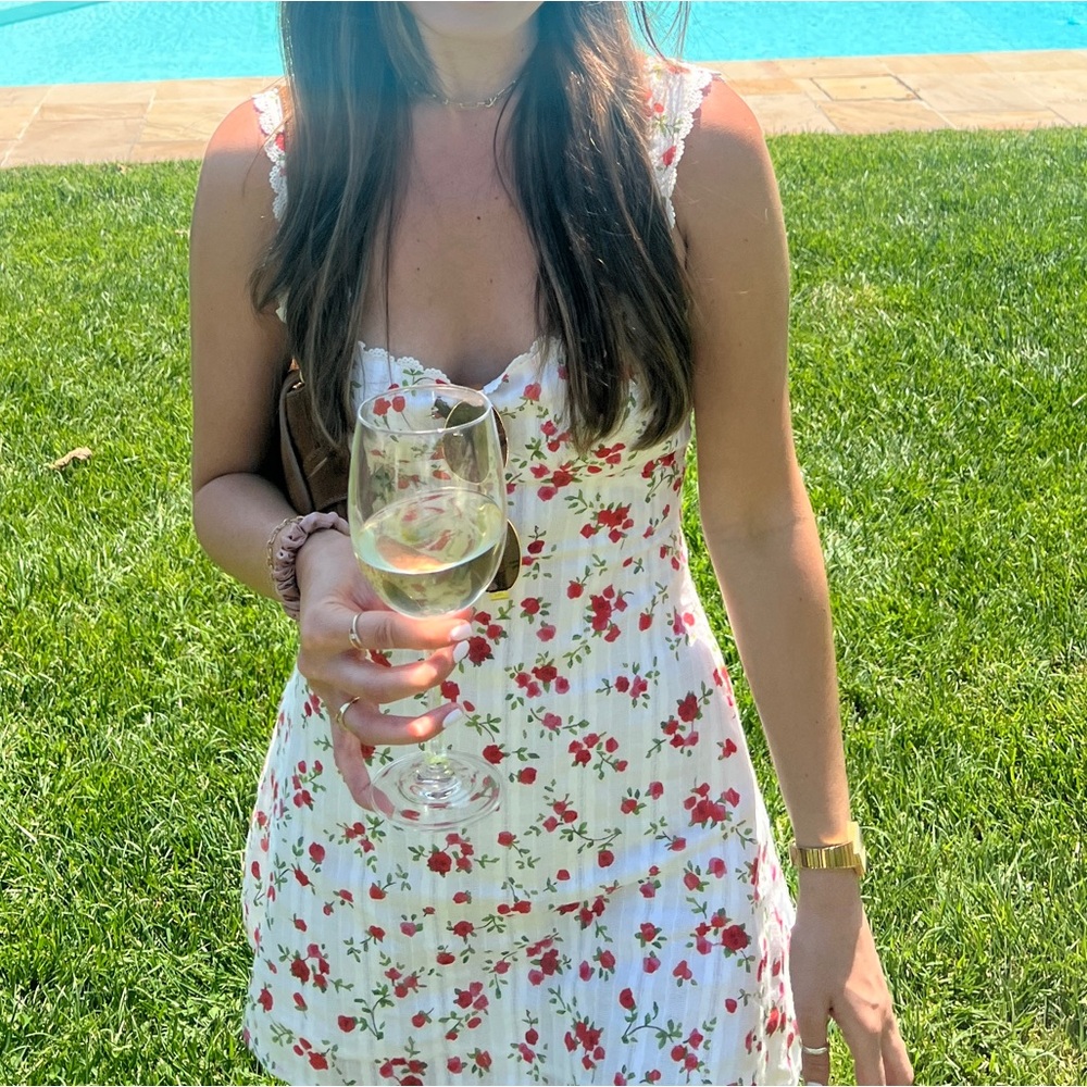 Princess Polly White Dress with Red Floral Accents